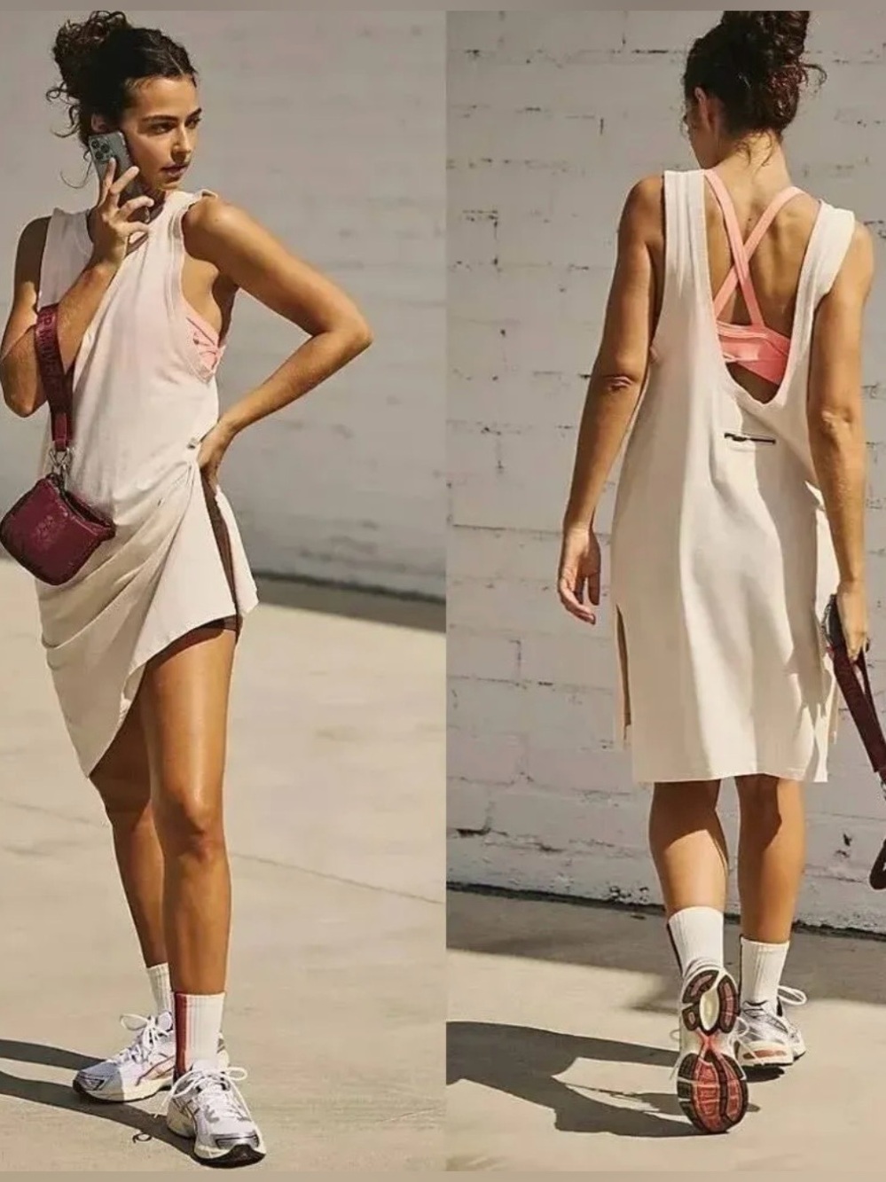 Free People FP Movement Hot Shot Tunic Tank S Bleached Clay Open Back